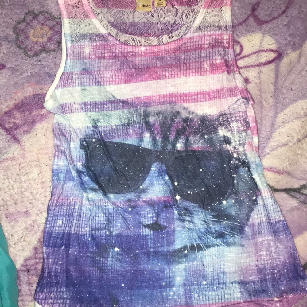 girls galaxy print cat tank top